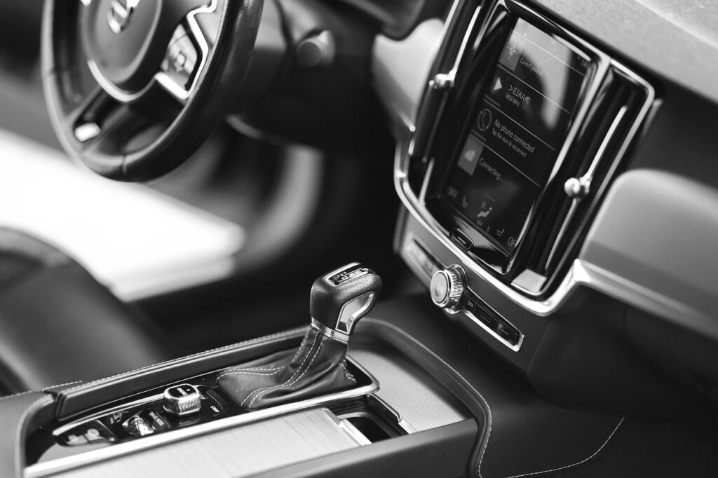 car, automotive, interior, console, dash, center, shift, lever, car wallpapers, black and white